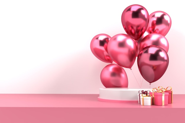 3D render ballon verjaardag decor roze kleuren