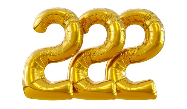 3D render of balloon number two hundred twentytwo isolated on white background Party decoration golden balloons Anniversary