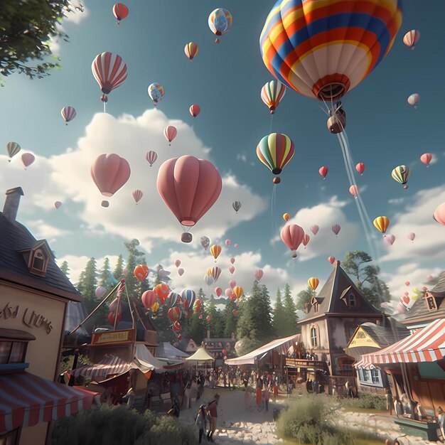 3d render of balloons in the sky