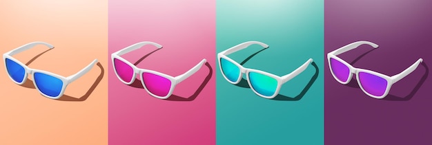 3D Render banner of colorful sunglasses Studio shot of modern sunglasses on Peach Fuzz background