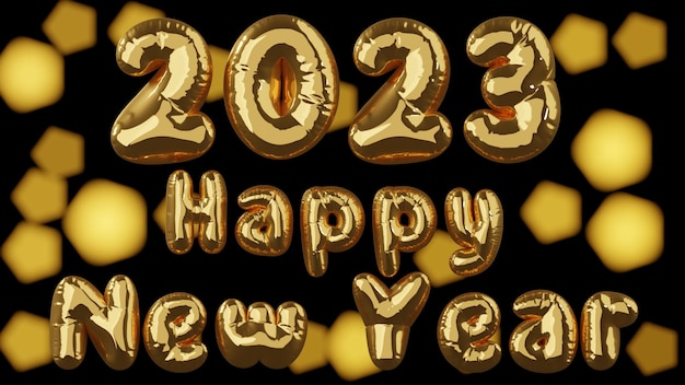 Foto rendering 3d di un banner con il testo 2023 capodanno sotto forma di palloncini