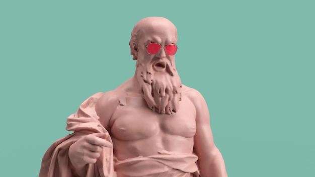 3d render bearded man sculpture fleshcolored in glasses art