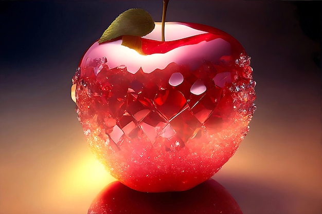3d는 크리스탈 배경과 벽지를 위한 아름다운 사과를 렌더링합니다.
