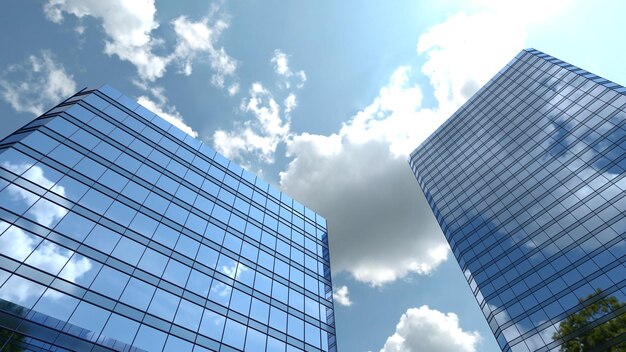 3D Render. Beautiful architecture office building skyscraper on sky background