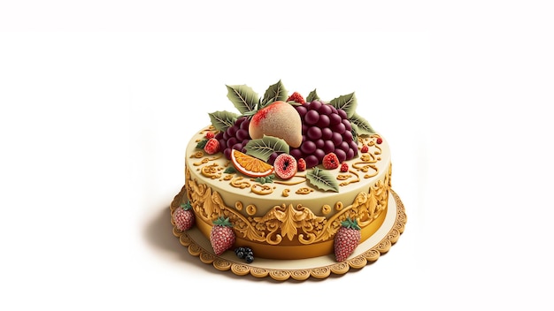 3D Render Beautiful Cake Decorated With Fruits