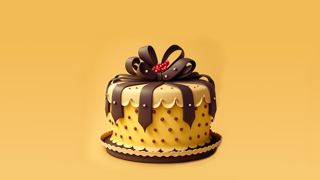 3D Render Beautiful Colorful Cake With Chocolate Loopy Bow