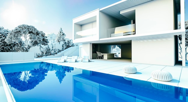 아름다운 현대 집 외관의 3d 렌더링