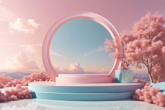 3d render of beauty podium with very peri color of the year 2022 design for product presentation and advertising minimal pastel sky and dreamy land scene romance concept