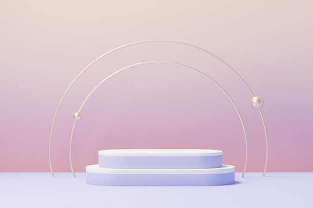 3d render of Beauty podium with Very Peri color of the year 2022 design for product presentation and advertising. Minimal pastel sky and Dreamy land scene. Romance concept.