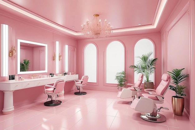 Photo 3d render beauty spa nail salon on pastel pink background 3d illustration of luxury beauty studio