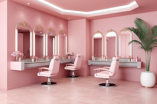 Photo 3d render beauty spa nail salon on pastel pink background 3d illustration of luxury beauty studio