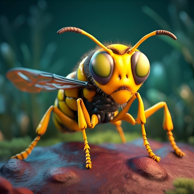 3d render of a bee in the garden 3d illustration