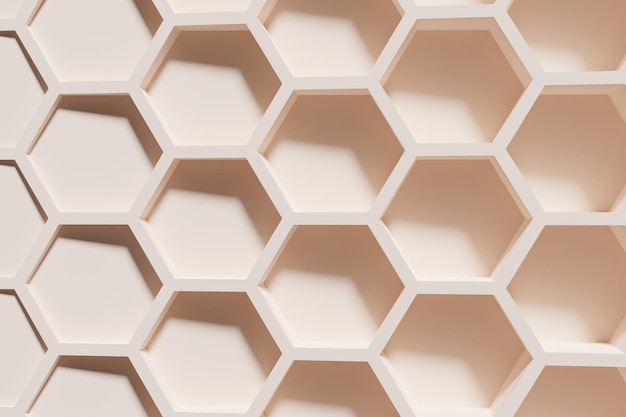 3d render of beige honeycomb geometric pattern