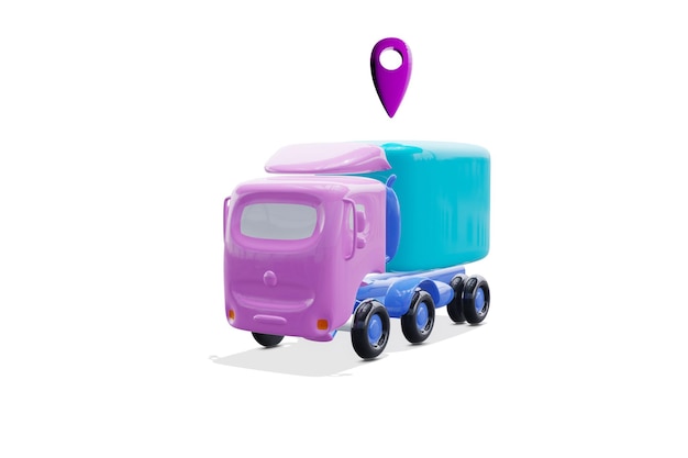 3D render Bestelwagen met geolocatie Cartoon-stijl