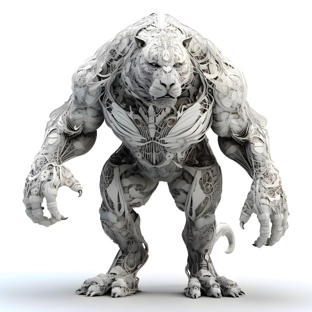 Foto rendering 3d di un grande mostro maschio isolato su sfondo bianco