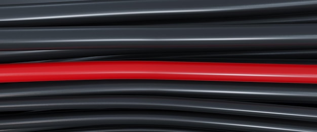 3D render of black cables with one red cable as a background Information technology concept