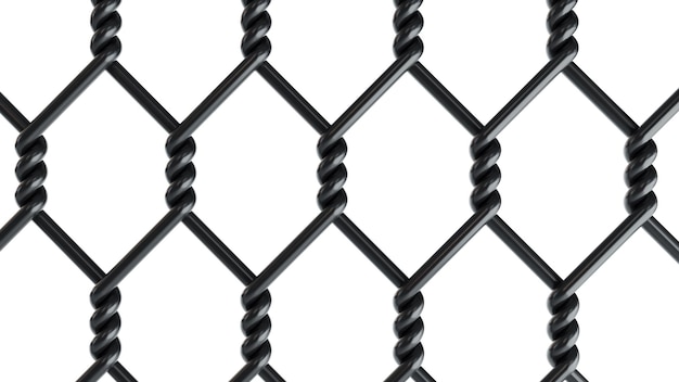 3d rendering di rete metallica nera isolata su sfondo bianco modello di recinzione in filo metallico nero
