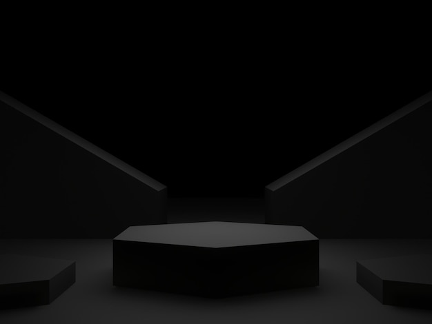 3D render black podium Geometric background