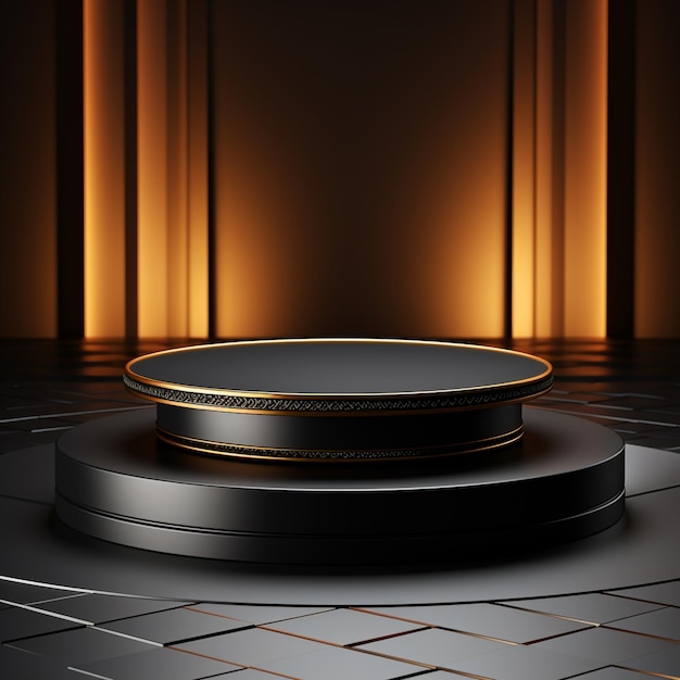 3d Render black podium with elegant studio background