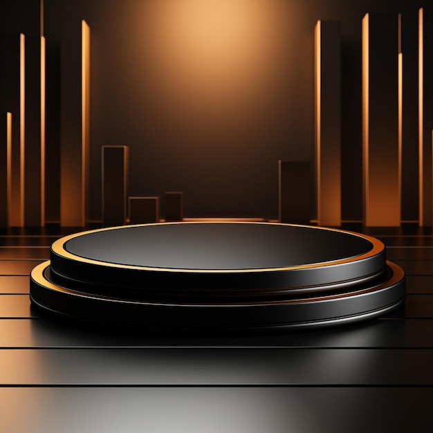 3d Render black podium with elegant studio background