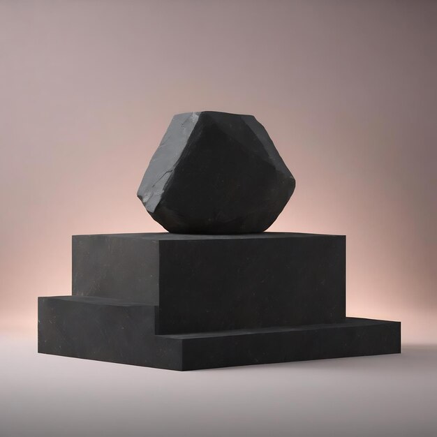 3d render black stone podium for display product rough textured blocks object placement