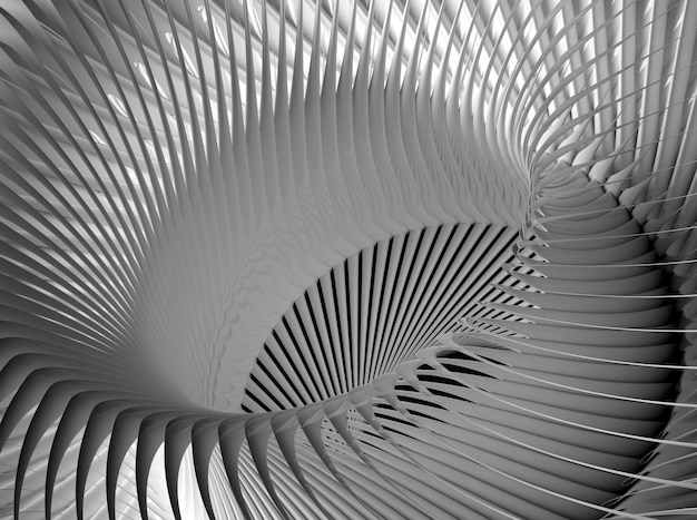 3d render of black and white abstract art of 3d background with part of surreal mechanical industrial turbine jet engine