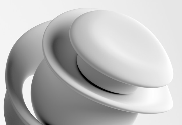 3d render of black and white monochrome 3d background with part of surreal sculpture in round spherical wavy curve organic biological lines forms in white matte ceramic material on white back