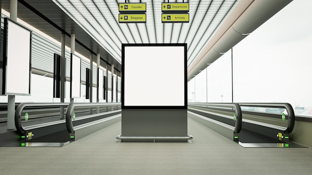 3D Render Blank billboard in corridor the airport Useful for your advertising