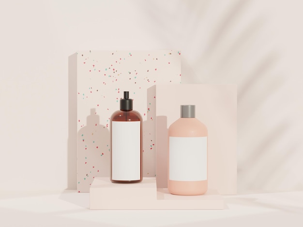 3d render of blank cosmetics skincare product or packaging for mock up. Terrazzo design. Beauty soap and spa concept. Lotion oil moisture for skin health. Premium and luxury design for branding.