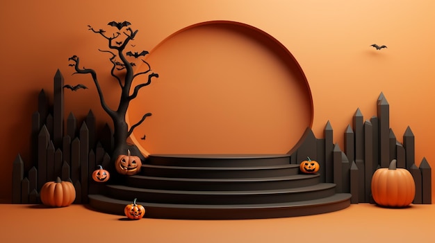 3d render of blank podium stage with Halloween themed minimalist abstract background illustration Generative AI