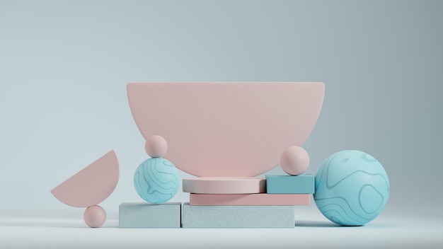 3D render blauw en roze podium met blauwe achtergrond Minimale stijl voor branding presentatie