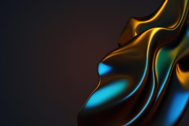 3D render blauw oranje metallic golvende achtergrond