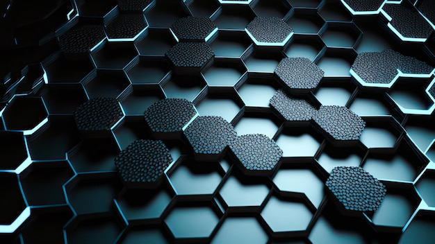 3D Render Blauwe Abstracte Hexagon Achtergrond Met Neonlichten