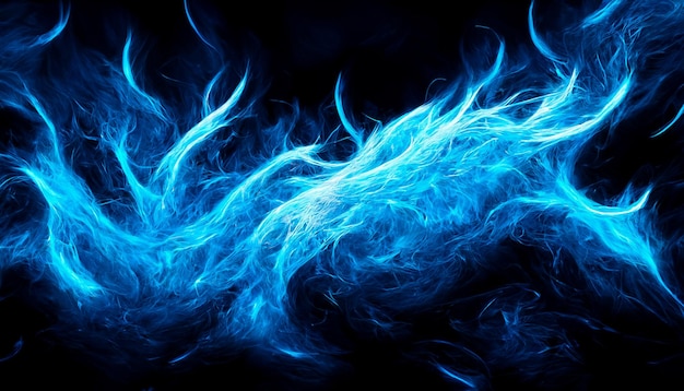 3D render Blauwe Vlam van vuur Abstract op zwarte achtergrond