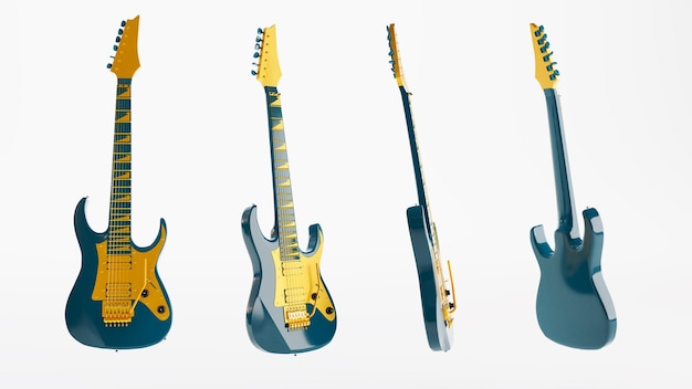 3D render of bleu electric guitar isolated on white background