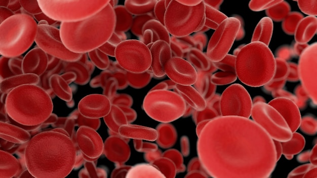 Photo 3d render blood cells flying through arteries