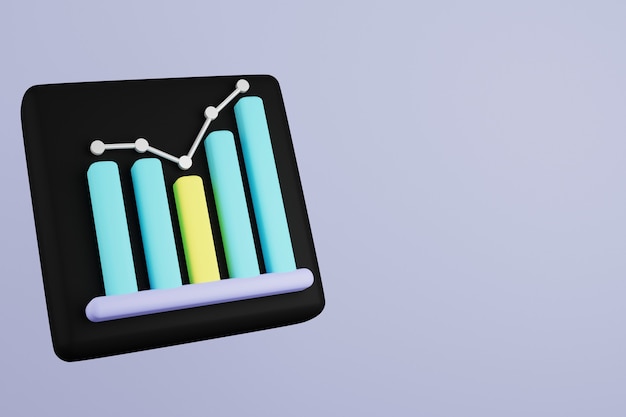 3d render blue bar graph with top line on black background