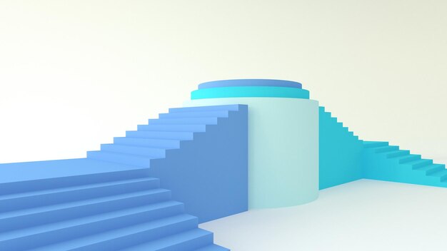 3D Render blue circle podium and stair for premium object