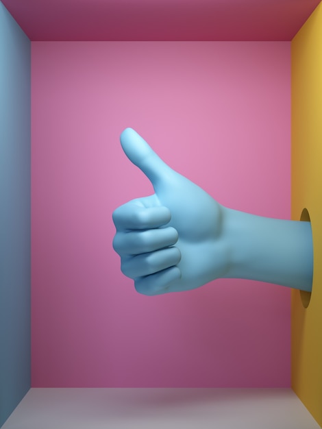 3d render of blue female mannequin hand like gesture.