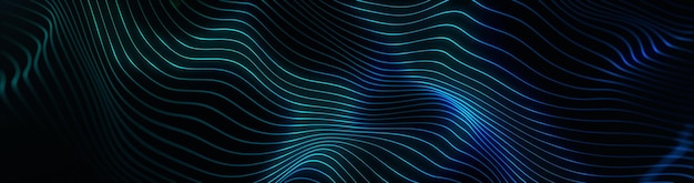 3d render of a blue flowing abstract lines and dark background