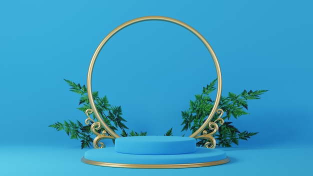 3d render of blue and gold podium