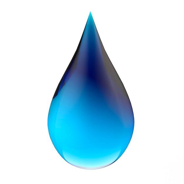 Photo 3d render blue gradient liquid drop isolated on white background