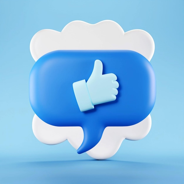 3d render of blue like icon in speech bubble Social media concept