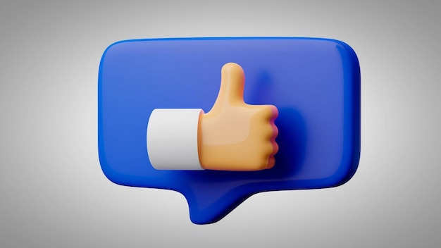 Photo 3d render of blue like icon in speech bubble social media concept