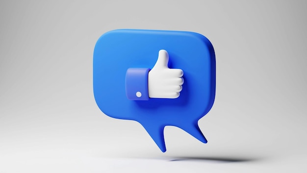 3d render of blue like icon in speech bubble Social media concept