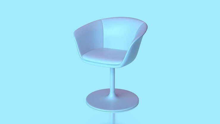 Photo 3d 렌더링 파란색 분홍색 바 의자는 한 개의 둥근 다리 네온 조명 가구 배경에 둥근