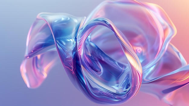 3D render of a blue and pink glass shape on a pale blue background