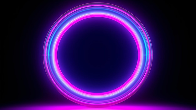 3d render blue pink neon round frame circle ring shape empty space ultraviolet light