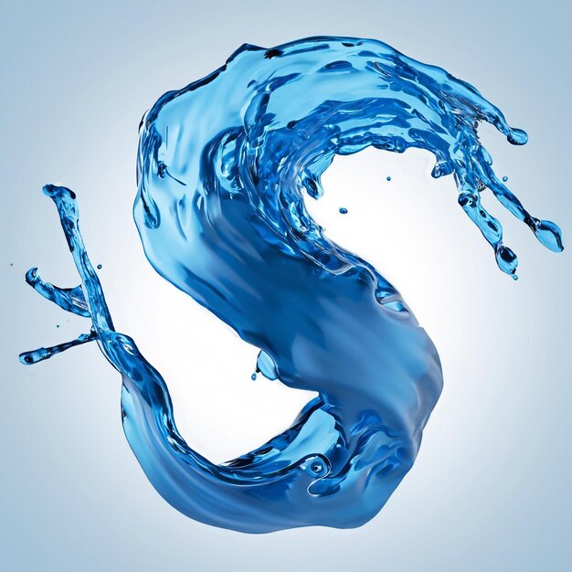 Photo 3d render blue wave water wave splash clipart isolated background natural splashing liquid shape