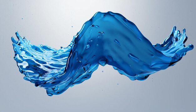 3d render blue wave water wave splash clipart isolated background Natural splashing liquid shape